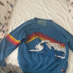 Aviator Nation Blue Crewneck with Wave and Stripes